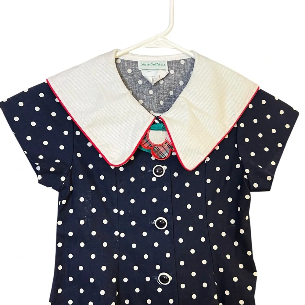 SOLDRare Editions VTG Blue Polka Dot Dress White Collar Girls Size 8 Made in USA